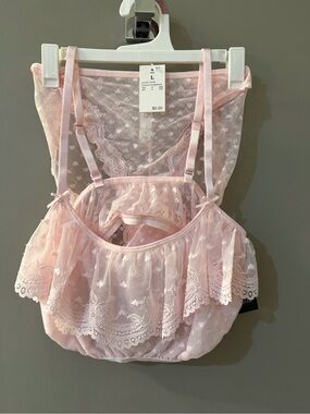 NWT! L Wild Fable Women's Pink Lace Heart Bralette & Panty Set